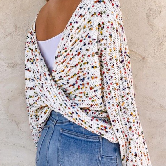 White Confetti Reversible Twist Sweater - Picture 7 of 12